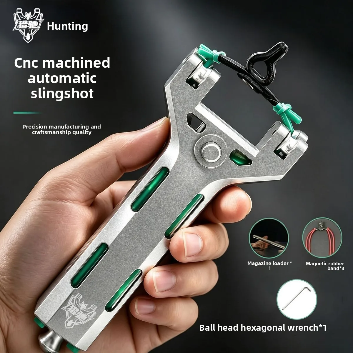 CNC Aluminum Alloy Continuous Firing Slingshot Metal Magazine Outdoor Automatic Loading Powerful Precise Shooting 8MM BULLETS