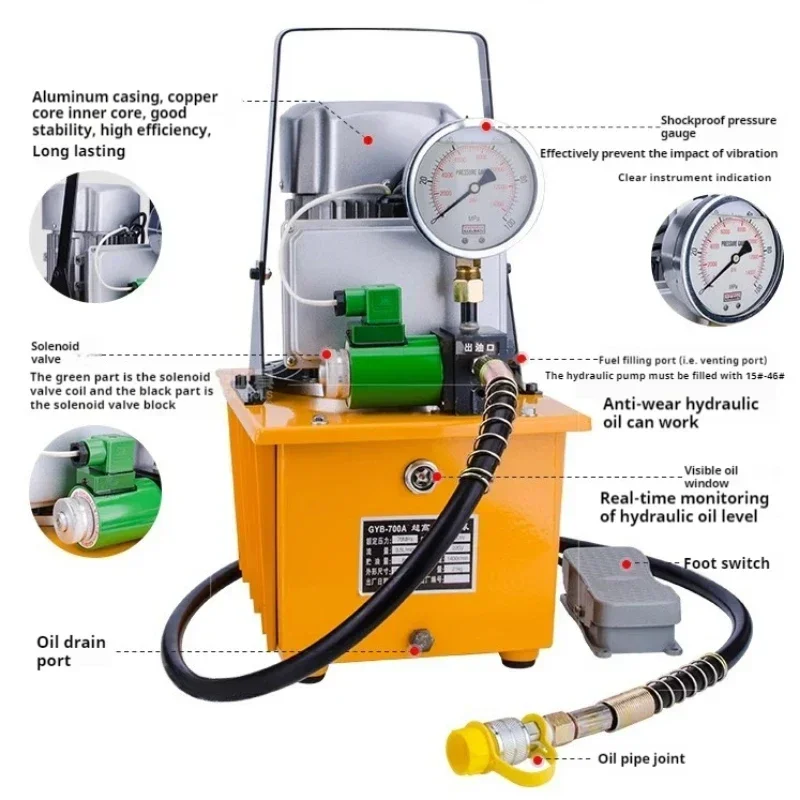 Bomba hidráulica eléctrica de doble circuito, válvula solenoide de presión ultraalta, interruptor de pie, prensa hidráulica de 220V/380V