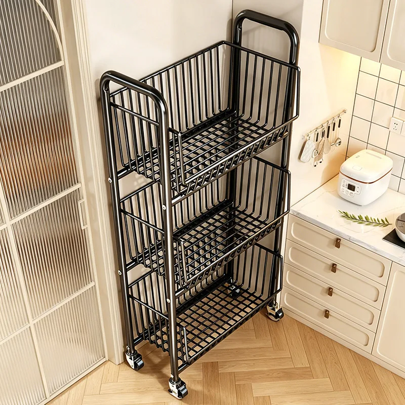Multifunctional Kitchen Rack Household Fruit Vegetable Basket Floor-to-floor Layered Storage Kitchen Supplies Removable Trolley