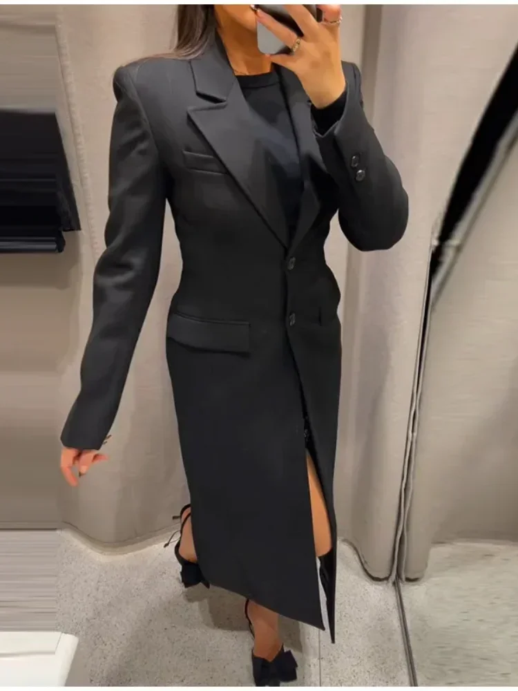 

Vintage Lapel Waist-cinching Long Coat Women Elegant Single Breasted Solid Tweed Coats Female 2026 Classic Chic Street Overcoats