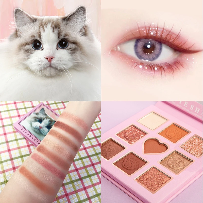 Sombra de ojos suave de 9 colores, larga duración, nacarada, mate, purpurina, belleza, encantadora paleta de sombra de gato, maquillaje de ojos TSLM1