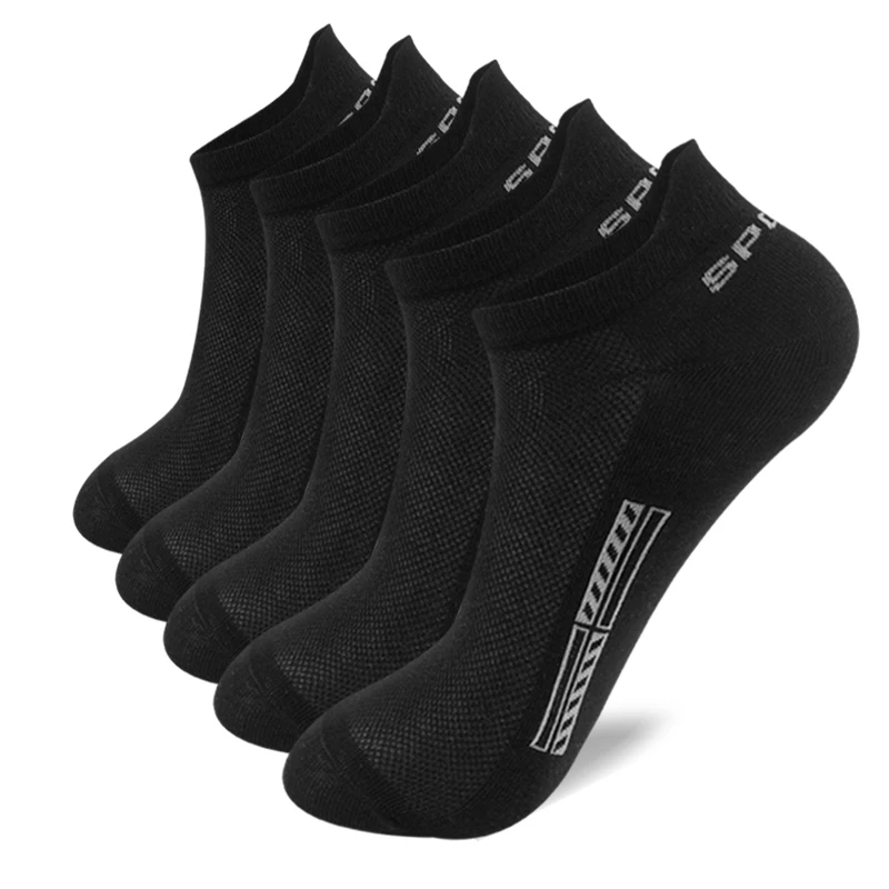 

5Pairs Men Socks Organic Cotton Ankle Breathable Mesh Sports Sock Athletic Summer Thin Short Sokken Plus Size EU38-48