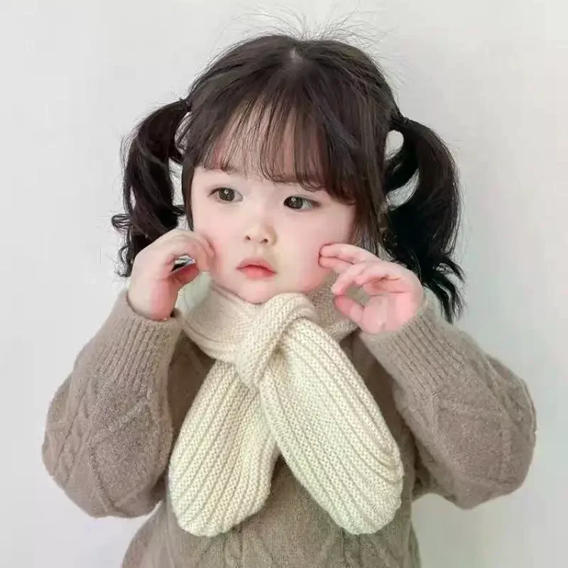 

Мягкий вязаный детский шарф, зимний теплый детский шарф на шею для малышей, теплые модные детские шарфы для девочек и мальчиков, детский нагрудник, однотонный шейный платок