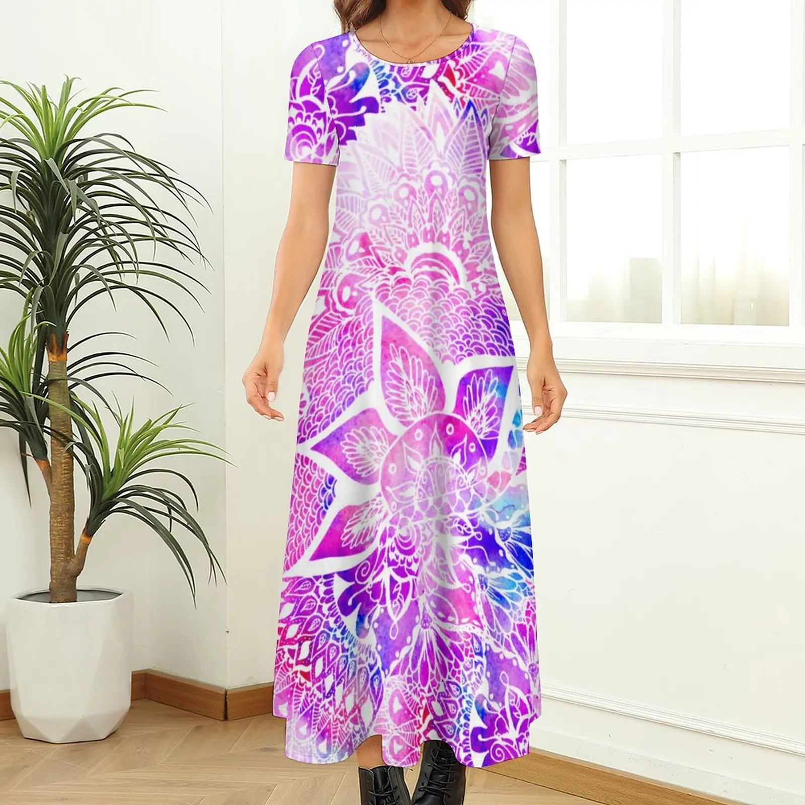 Boho Floral Mandala Dress Purple Blue Henna Streetwear Boho Beach Long Dresses Ladies Party Maxi Dress Birthday Present