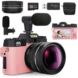 Flip Screen Digital Photo Camera 75MP 4K Photography Camcorder Vlog Selfie Video Camera Youtube Livestream Wide Angle Macro Lens