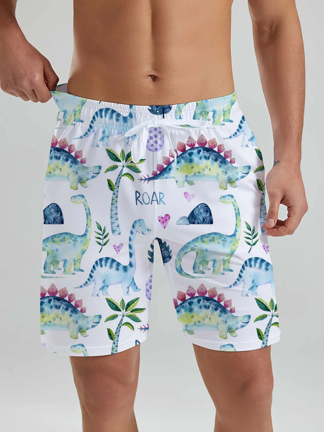 

Hawaiian Cute Dinosaur &Dog men's Beach Shorts 3D Printed men's Shorts Summer New Swin Trunks Vacation Beach men's Clothes
