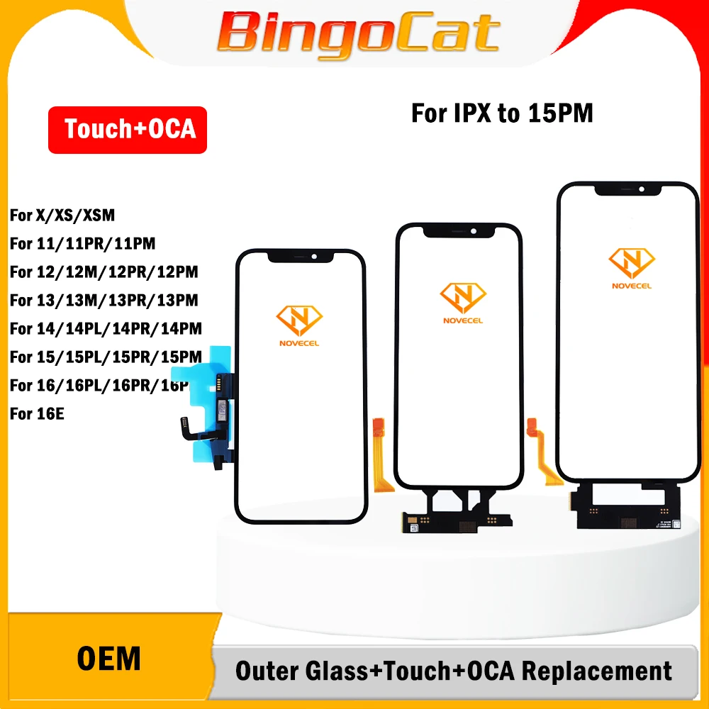 

3 шт. Novecel для X XR Xs Max 11 12 Pro 11Pro Max NO IC Стекло сенсорного экрана с дигитайзером экрана OCA Замена внешней панели