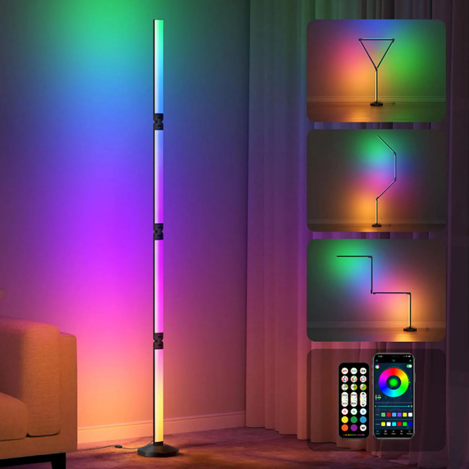 

RGB Floor Lamp with Music Sync and Timing, Modern 16 Million Color Changing Standing Light with Smart Remote & App Control