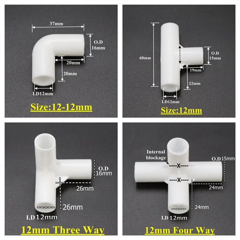 1-10Pcs Plastic Inner Diameter 12mm ABS Elbow Tee Connector Four Five Way Joint Pipe Adapter Wardrobe Fittings Shelf DIY