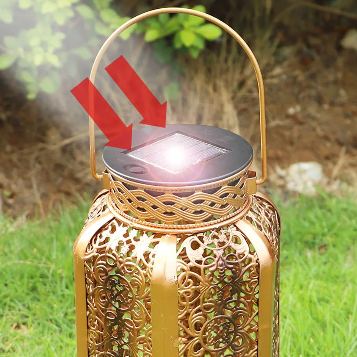 LED Solar Lantern Solar Lights With Retro Hollow Pattern Outdoor Solar Powered Lantern Flashlight For Yard Porch Lawn Patio