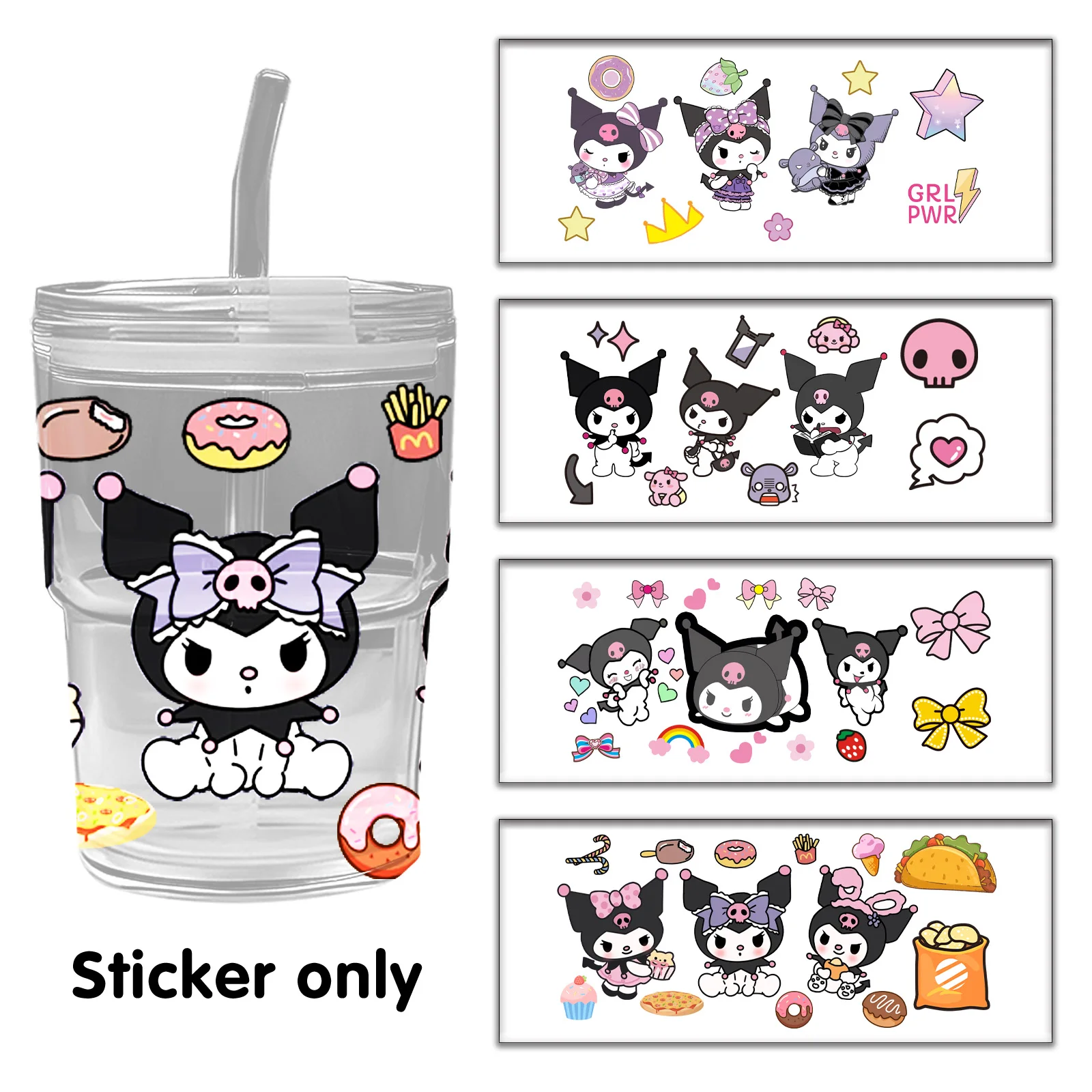 

Sanrio Cute Series 16OZ UV DTF Cup Wraps Bottle Sticker for Glass Libbey Can Bottle Selfadhesive Washable Waterproof DIY Custom