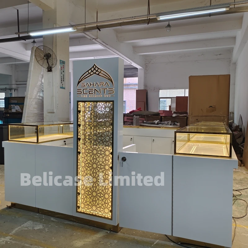 custom，Custom Shopping Mall Perfume Shop Furniture Modern Retail Aroma Display Kiosk Custom Led Lights Wooden Perfume Kiosk Desi