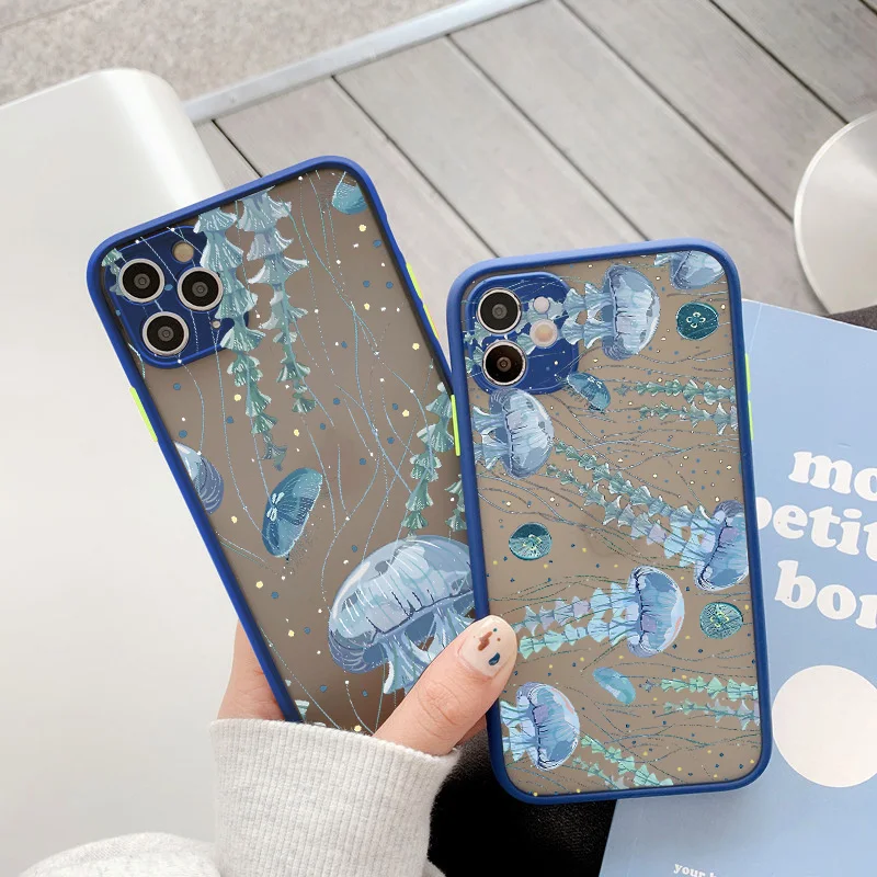 Cute Cartoon Jellyfishes Phone Case for iPhone 7 8 Plus SE2 X XR XS 12 13 mini 14 11 15 16 Pro Max Matte Shockproof back Cover