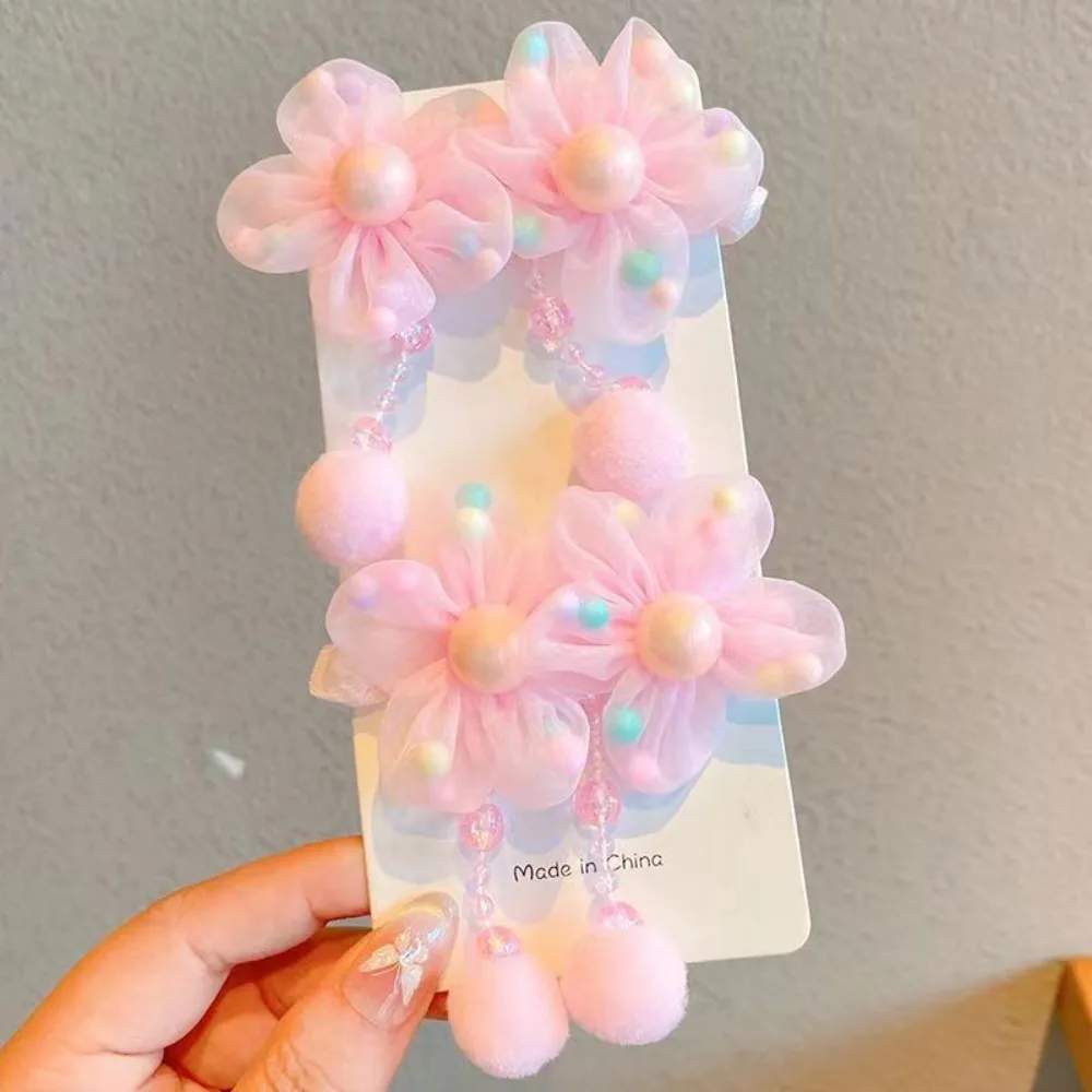 

New Colorful Flower Children's Head Rope Pink Plastics Ponytail Hairband Hair Clips