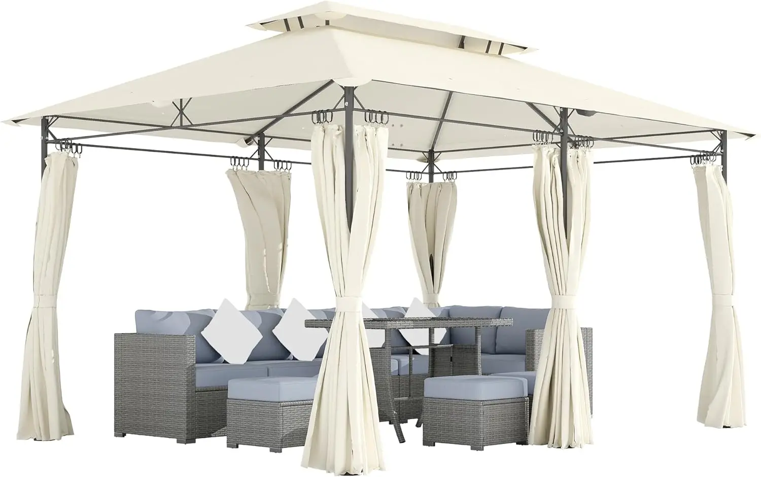 

10' x 13' Patio Gazebo Double Roof Outdoor Gazebo Canopy Shelter with Curtains Solid Metal Frame for Garden Lawn Backyard and De