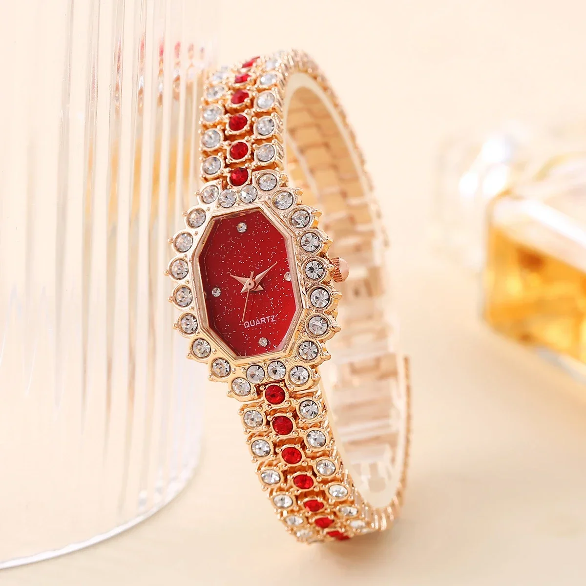 Rhinestone Tonneau Pointer Quartz Watch Ladies Luxury Starry Dial Analog Party Dress Watch, Gift For Women/Her