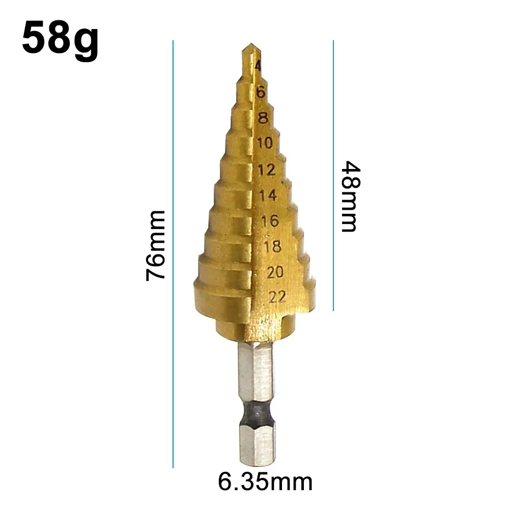 1PC Titanium Plated Hexagonal Straight Groove Step Drill 4-22mm Reaming Pagoda Drill Bit Hole Opening Step Drill Tool