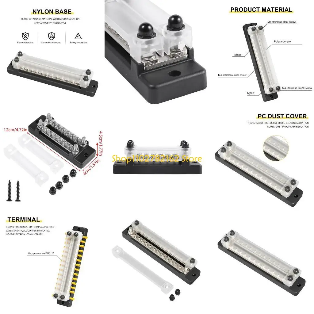 

547B 12V-48V 150A Positive Negative Bus Bar Terminals Battery Power Distribution Block