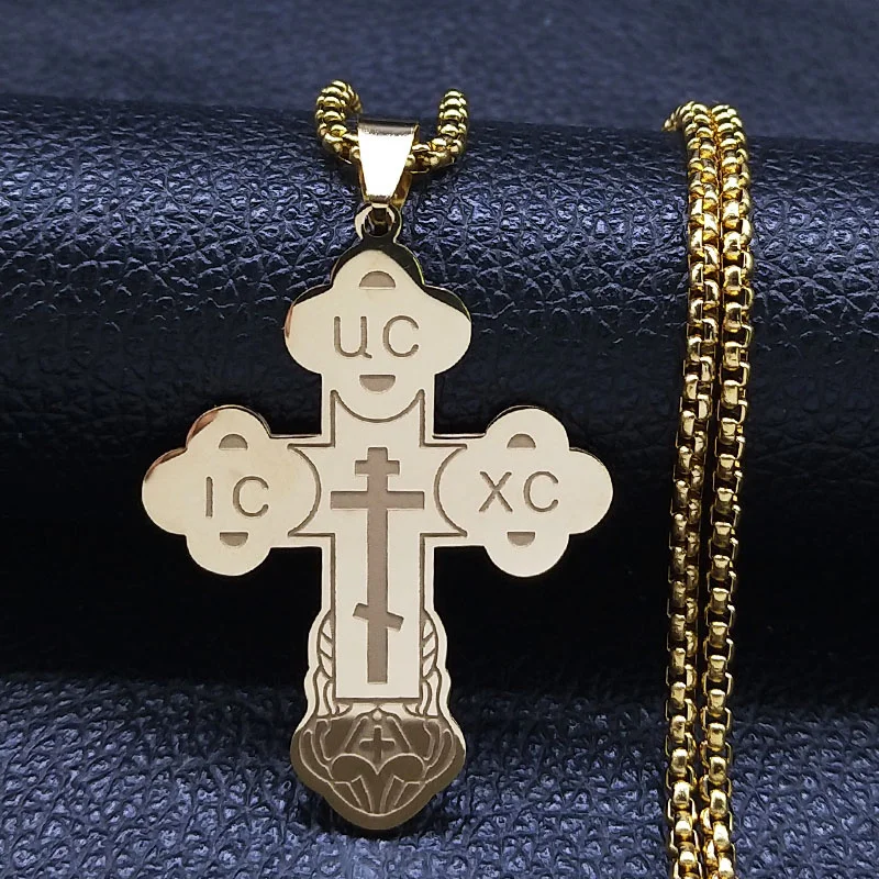 Russian Christian Orthodox Cross Necklace Stainless Steel UC IC XC Jesus Religious Prayer Necklaces Jewelry collar hombre N8443