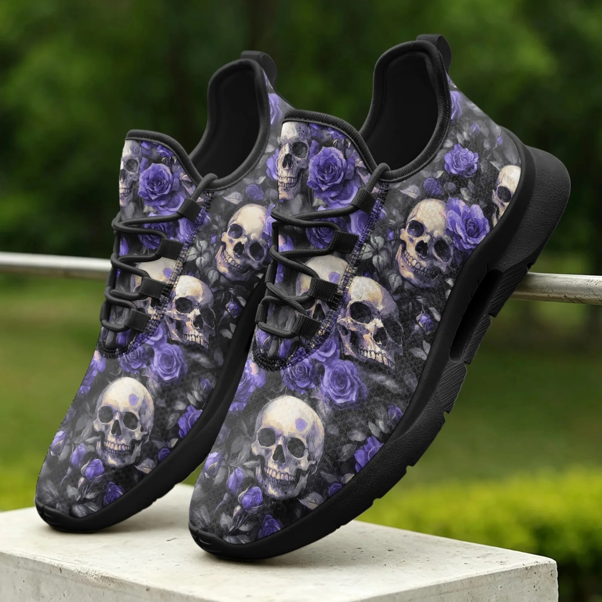 XIXIRIMIDO Skull Flower Lace-up Casual Shoes Men's Sneakers Comfortable Mesh Breathable Walking Shoes Women's Fashion Sneakers