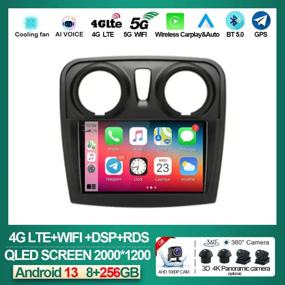 

Carplay Android 13 For Renault Logan 2 2012 - 2019 Sandero 2 2014 - 2019 Car Stereo Radio Multimedia Player Head Unit NO 2 Din