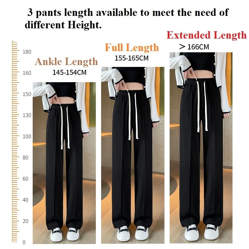 Women\'s Loose Wide Leg Pants Decorative Waist Belt Black Grey Slimming Leg-lengthening Trousers Y2K Traf Korean Style PELEDRESS