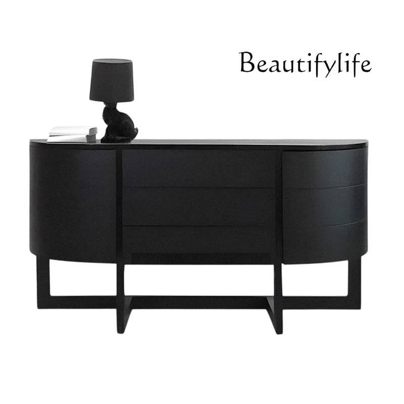 

Italian light luxury solid wood porch cabinet semi-round entry solid wood porch table foyer modern dining side cabinet simple