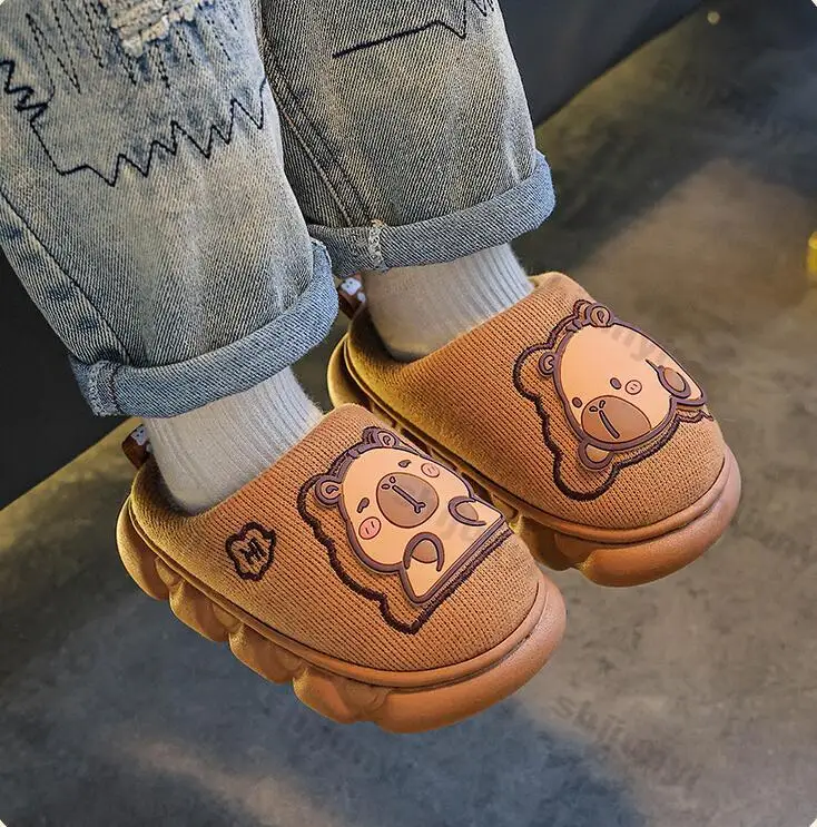 

Детские хлопковые тапочки Capybara, осенне-зимние милые теплые бархатные хлопковые туфли для мальчиков и девочек, нескользящие домашние тапочки для женщин