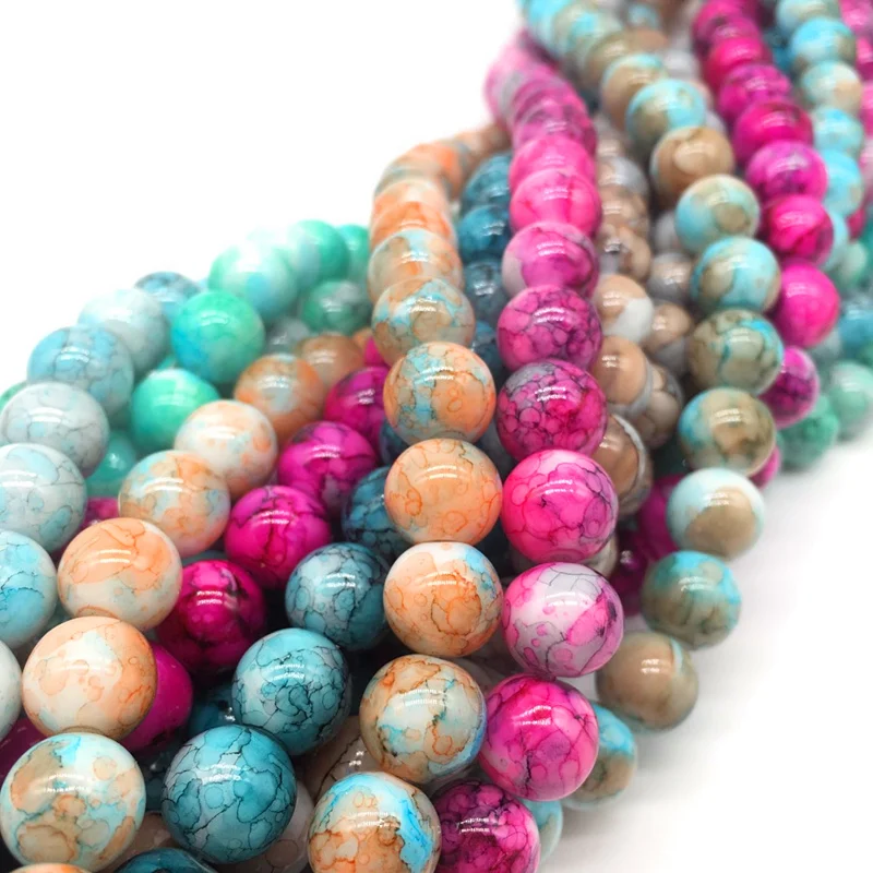 NEW 6/8/10mm  Double color Round Chic Glass Loose Spacer Painted Pearl Charm Beads DIY Jewellery Making Accessories #11