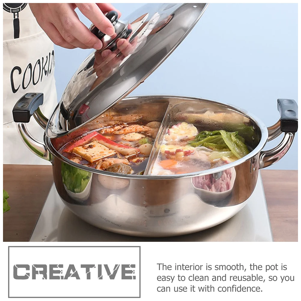 

Stainless Steel Reusable Easy Clean Flavor Cooking Stainless Steel Cooking Divided Hot Pot Cooker Stock Pot