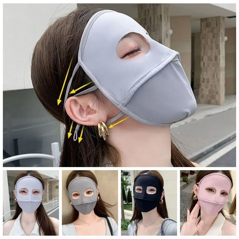 

Elastic Full Face Ice Silk Mask UV Protection Solid Color Sunscreen Mask Face Scarves Sunscreen Veil Face Cover Women/Girls