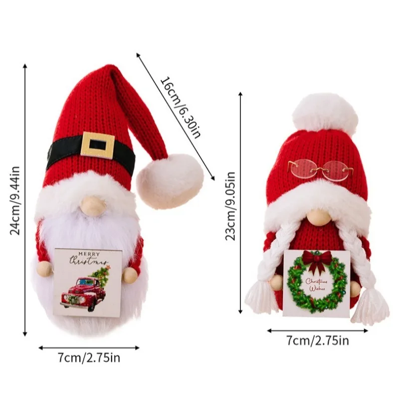 Suprimentos de decoração de natal bola de cabelo de natal chapéu de malha segurando cartão de madeira boneca anão 2025 criativo novo