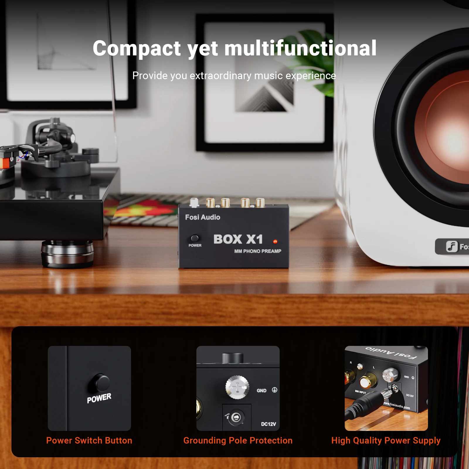 턴테이블 축음기 프리 앰프 용 Fosi 오디오 포노 프리 앰프 헤드폰 앰프가있는 미니 스테레오 오디오 HiFi