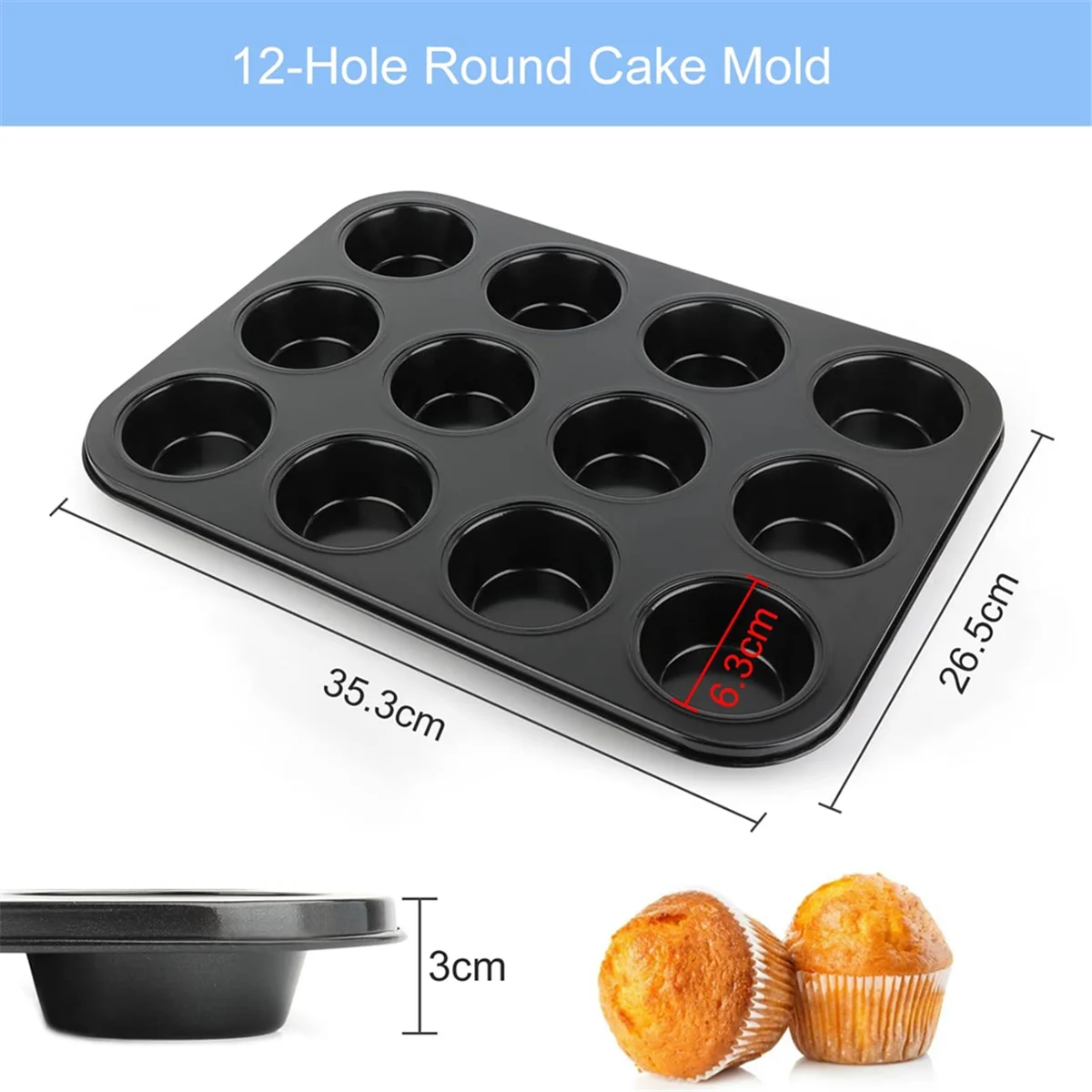 Pack of 2 Muffin Tray for 24 Muffins, High-Quality Non-Stick Muffin Tray, for Cupcakes, Brownies