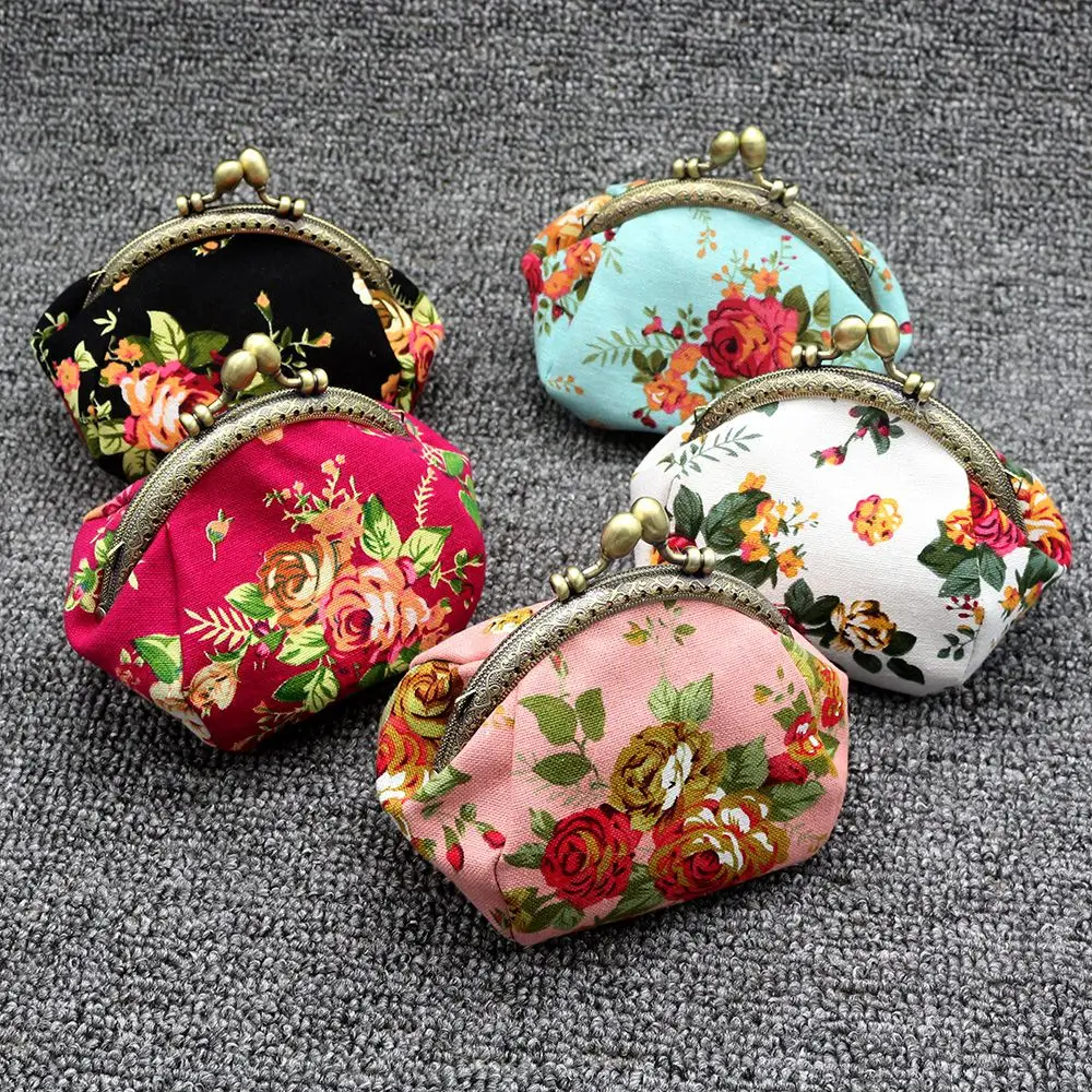 محفظة ABQR، حقيبة يد صغيرة للعملات المعدنية على شكل زهرة عتيقة للسيدات (أحمر وردي)