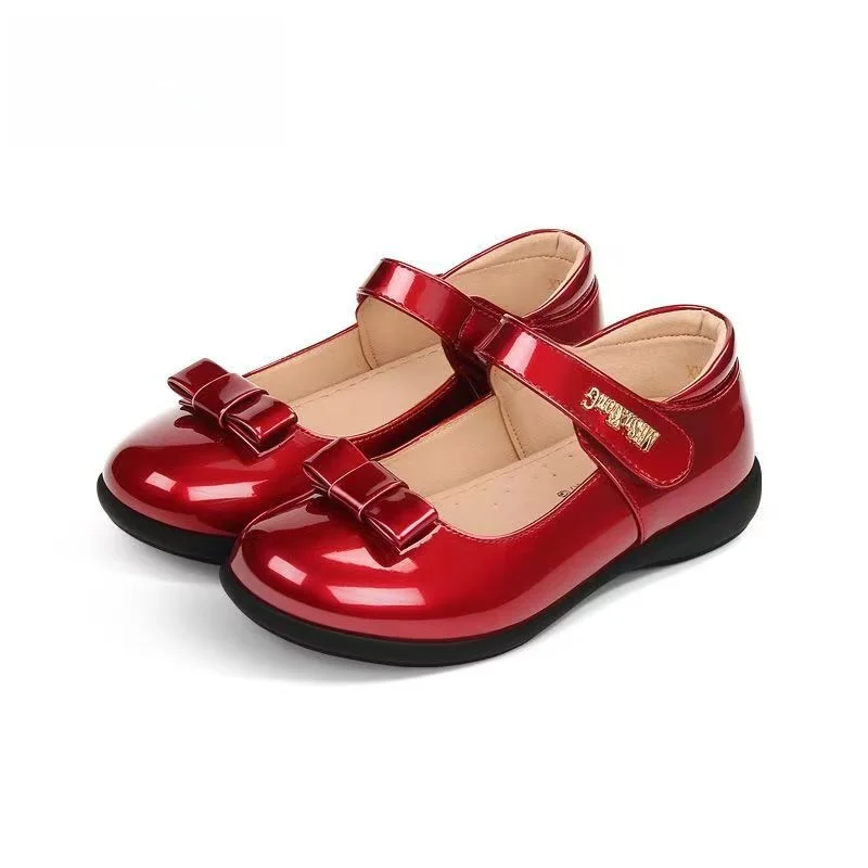 ULKNN 2025, neue Kinder-Lederschuhe, weinrot, flache Mädchen-Schuhe mit Party-Schuhen, Prinzessin, Grundschule, Performance-Schuhe für Kinder