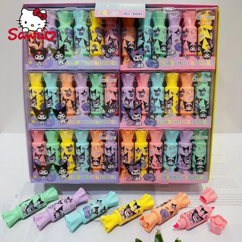 Sanrio 36pcs Kawaii Kuromi Cute Cartoon Highlighter Creative Candy Modeling Graffiti Handwriting Pen Key Color Marker Stationery