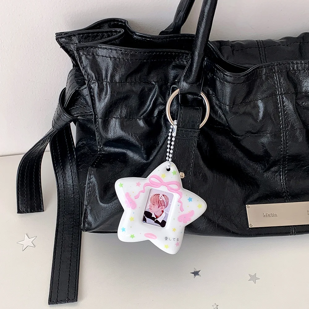 Photo Display Frame Clear Photo Card Holder Keychain Photo Card Keychain Replaceable Star Keychain For Bags Parties Small Cards