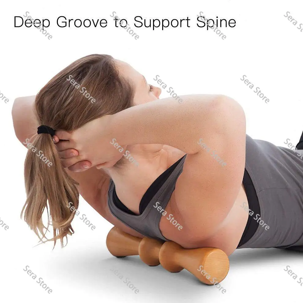 Orange Wind Wooden Back Massage Roller Spinal Stretcher Orthotics Relieve Back Pain Natural Massager