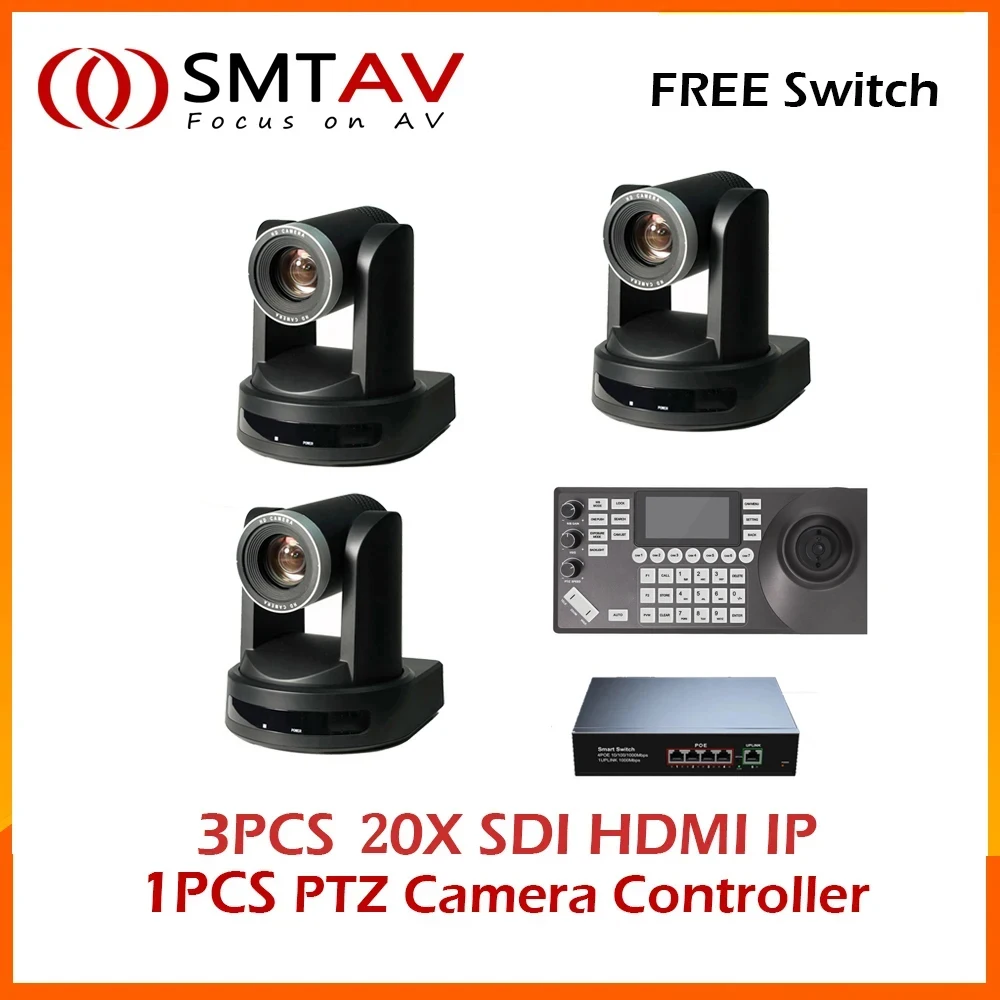 Free Shipping 3pcs SDI PTZ Camera 20X  Zoom Live Streaming Camera  for Church Business Meeting and 1PCS PTZ Camera Controller