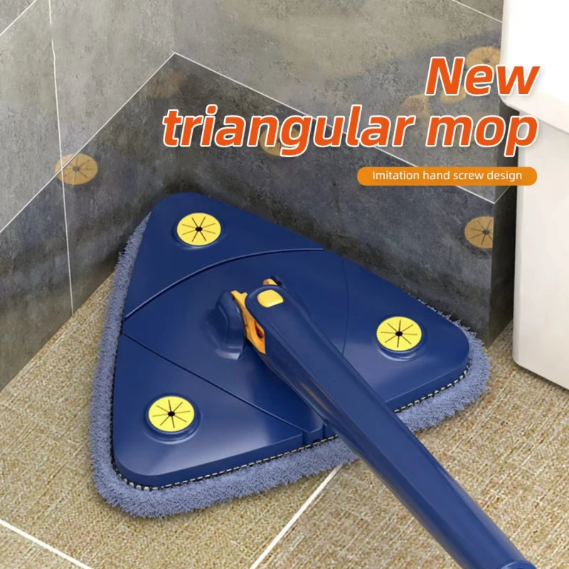 Triangle Mop ° Rotatable Twist Squeeze Wringing Adjustable Water Absorption Telescopic Ceiling Wall Mop Deep Cleaning Mop Broom