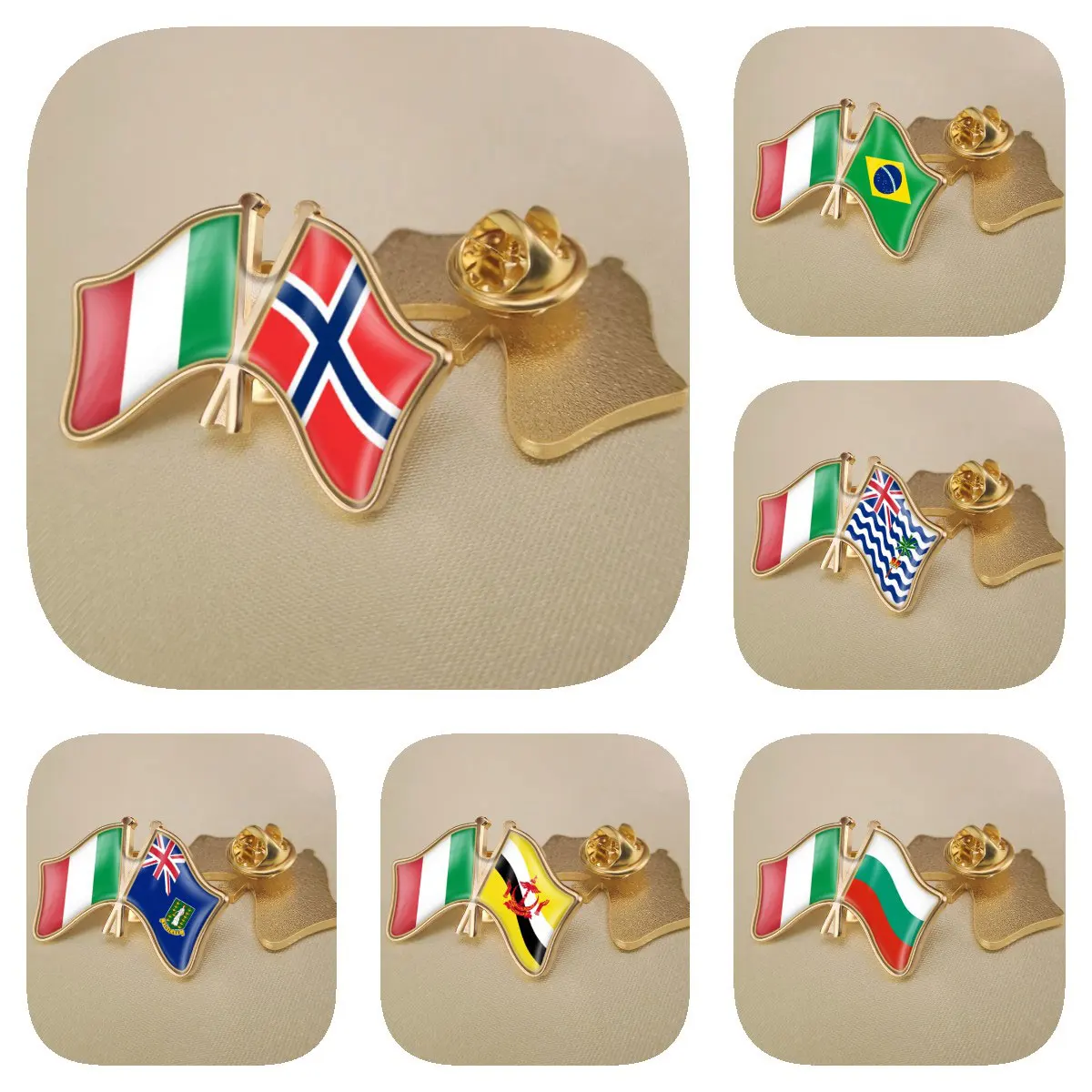 Italy and Burkina Faso Burundi Cambodia Cameroon Canada Cape Verde Double Crossed Friendship Flags Brooches Lapel Pins Badges