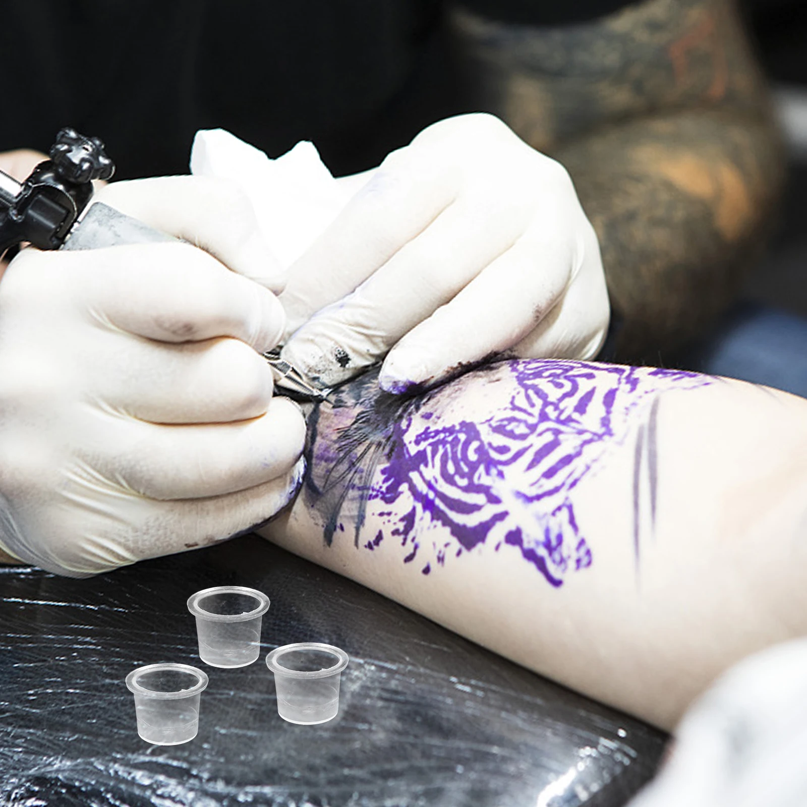 

1000Pcs Ink Cup Paint Cup with Base Plastic Pigment Container Kits Size No Color Rack Needed for Tattoo Artists