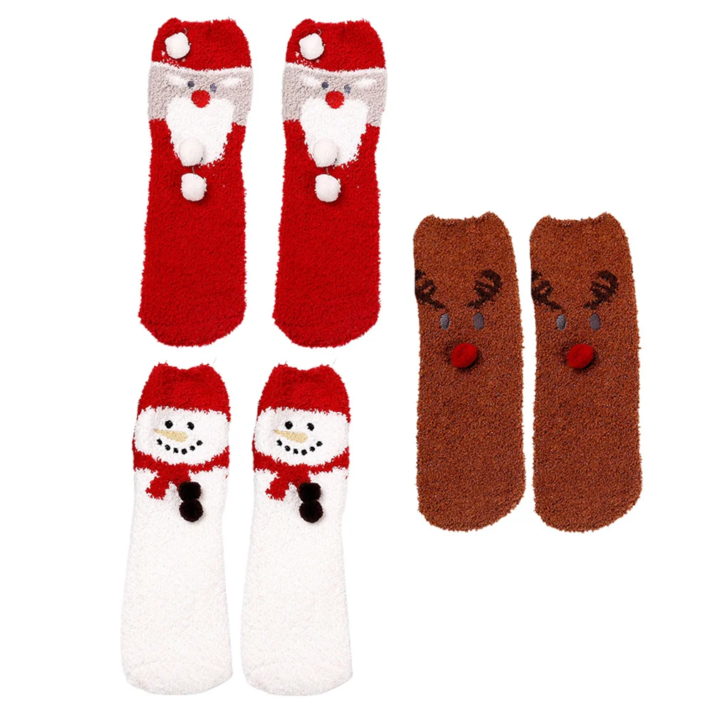 3Pairs Cartoon Socks Elastic Material Breathable Sweatabsorbing Soft Comfortable Warm Skinfriendly Odorless Christmas