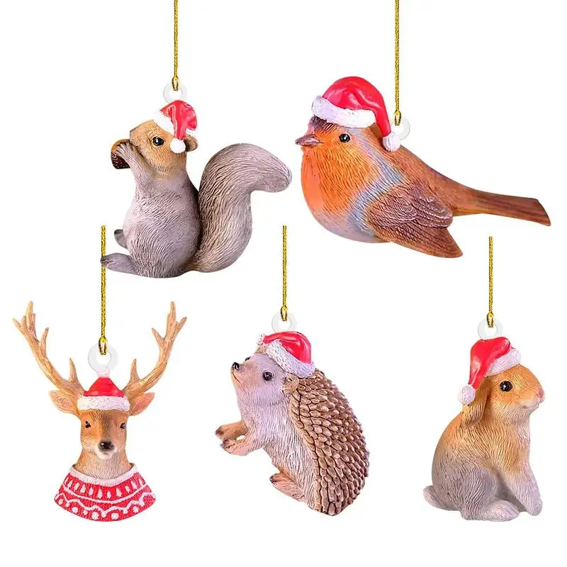 1pcs Cute Elk Bird Rabbit Squirrel Hedgehog Christmas Decoration Pendant 2D Acrylic Interesting Christmas Tree Hanging Ornaments