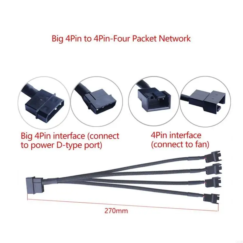 G6DD 24AWG 4pin IDE to 4-Port 3Pin/4Pin Cooler Cooling Fan Splitter Power Cable