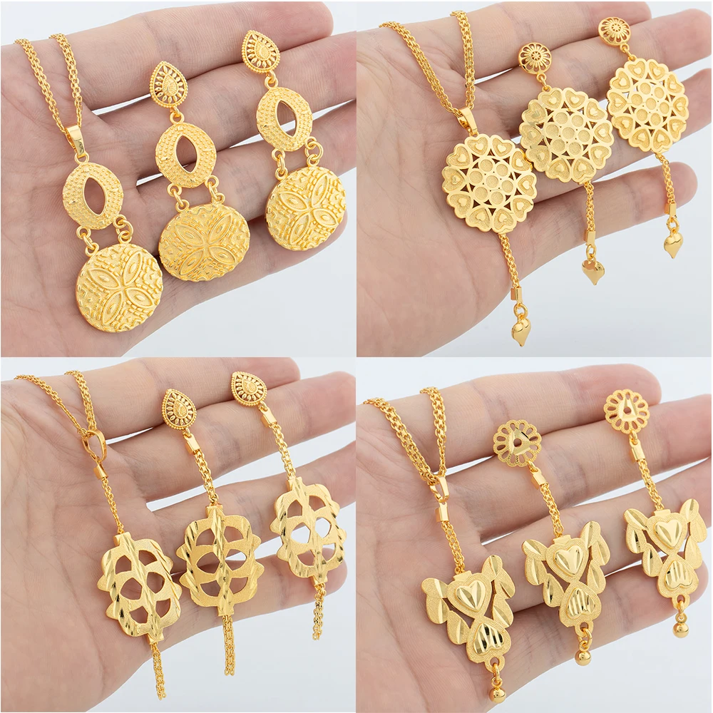 

4Sets Jewelry Set For Women Geometry Pendant 40cm Necklace Gold Color Drop Earrings Daily Wear Fashion Wedding Jewelry Acces