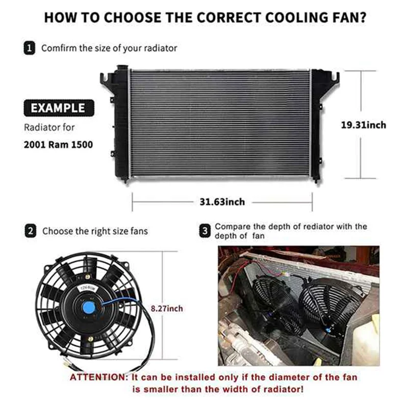 

Electric Radiator Inhale Fan 12 Inch Universal Slim Push Pull 12V 80W Cooling Engine Fan With Mounting Kit