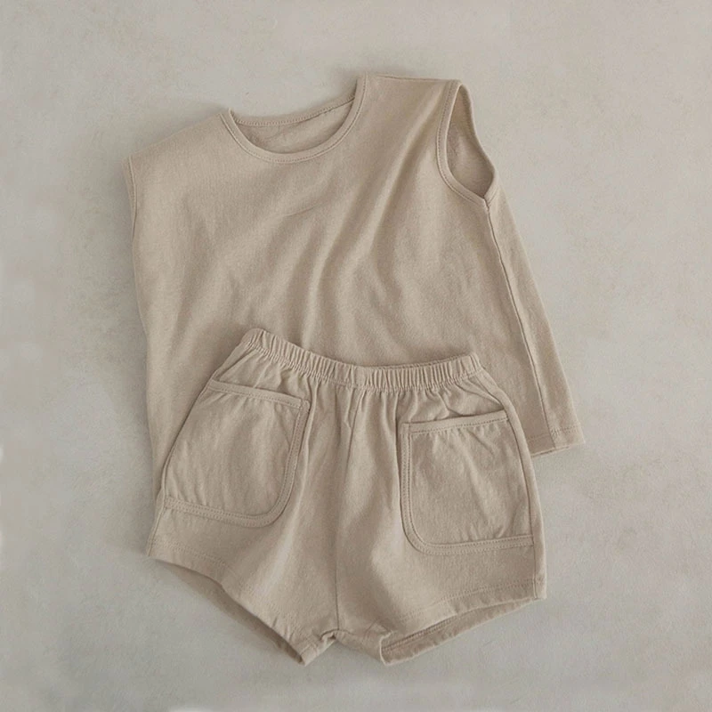 Ensemble deux pièces d\'été pour bébés garçons, haut, tee-shirt, short, 100% coton, glaçure solide, tout-petit, précieux