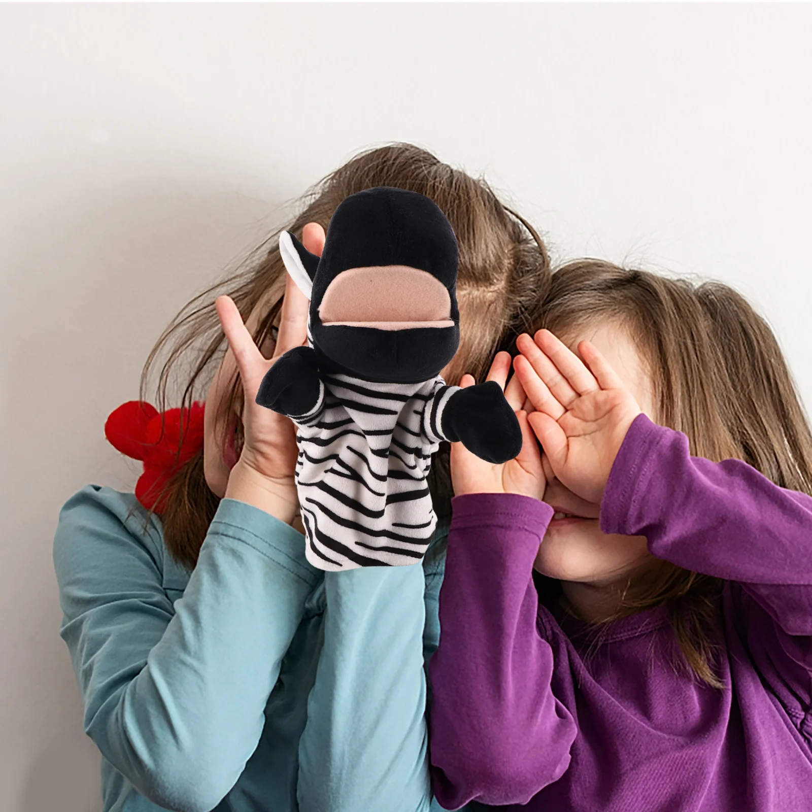 Tierhand, niedliches Zebra für Kinder, Eltern-Kind-Interaktion, Geschichtenerzählen, Mundöffnung, Design, Handpuppe, Familie, Finger-Cartoon